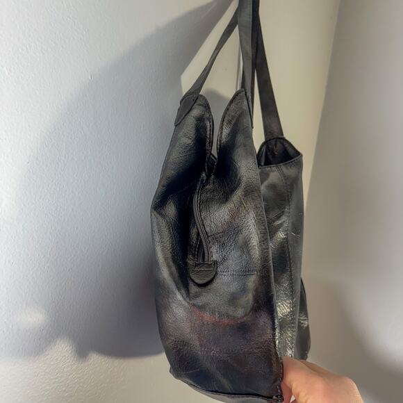 JING PIN PI JU Small Hobo Bag Shimmer Metallic Patent Black Shoulder Purse Y2K - Picture 5 of 9